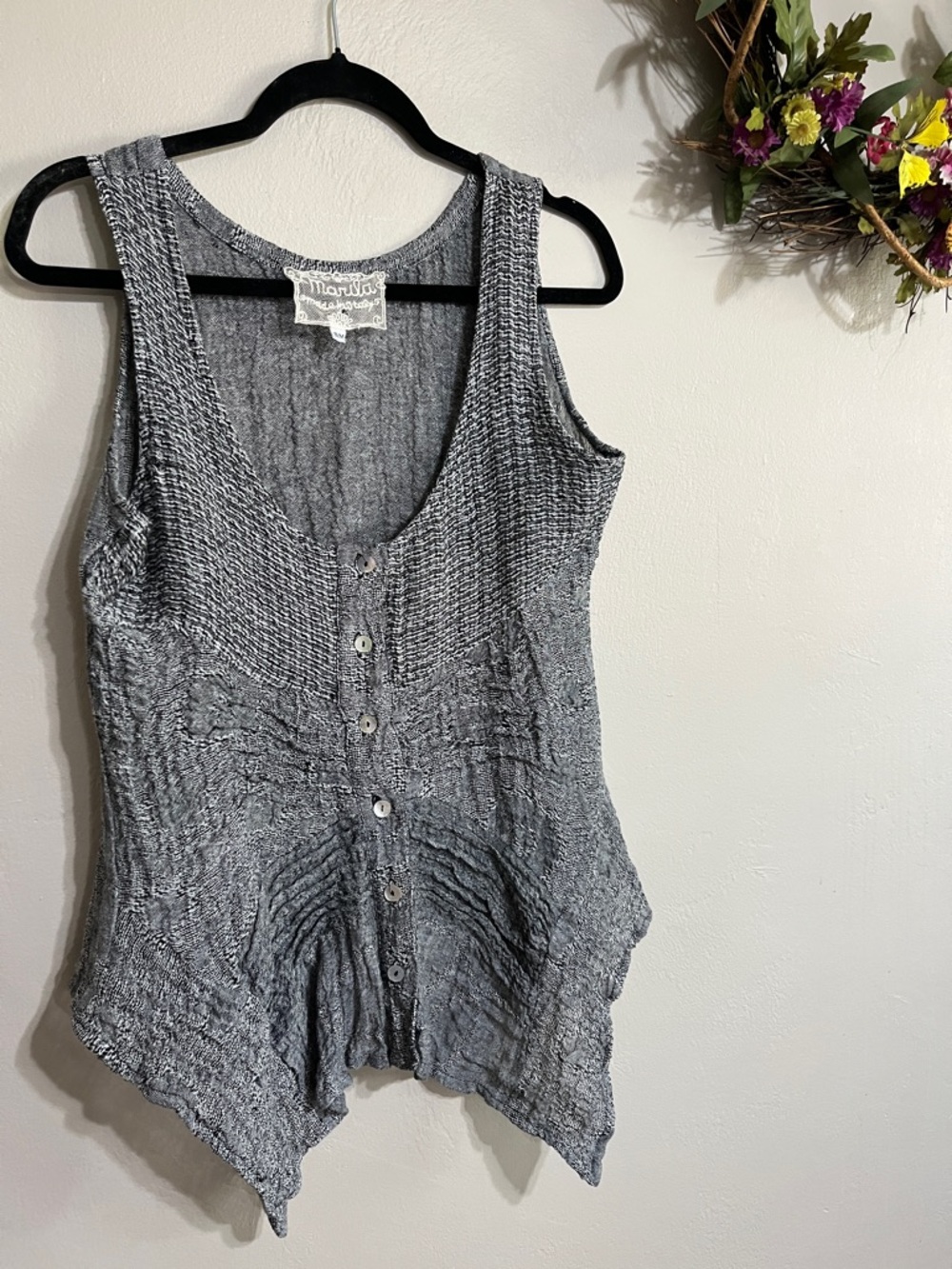 💐100 % Linen Heather Gray Button-Front Sleeveless Tunic Vest